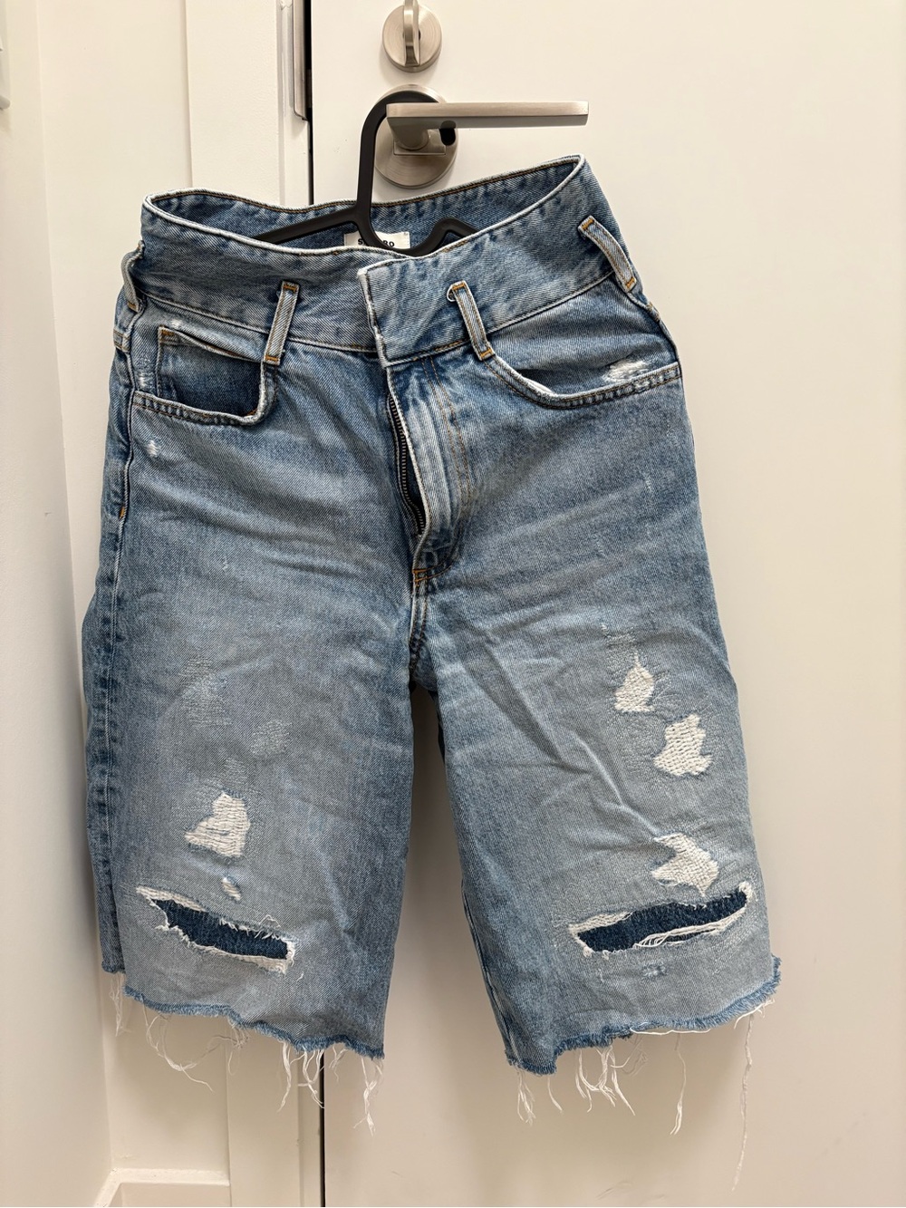 Sandro Light Blue Distressed Denim Jean Shorts